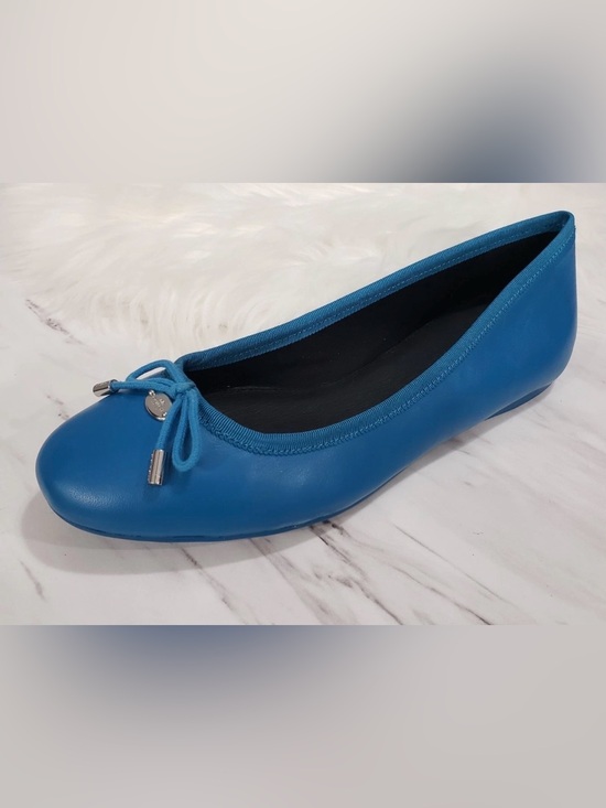 Coach Shoes - COACH Lara Silk Nappa Ballet Flats Peacock Blue Leather Bow Logo Womens Size 9